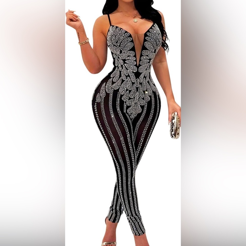 Banjul Black and White Beaded Jumpsuit